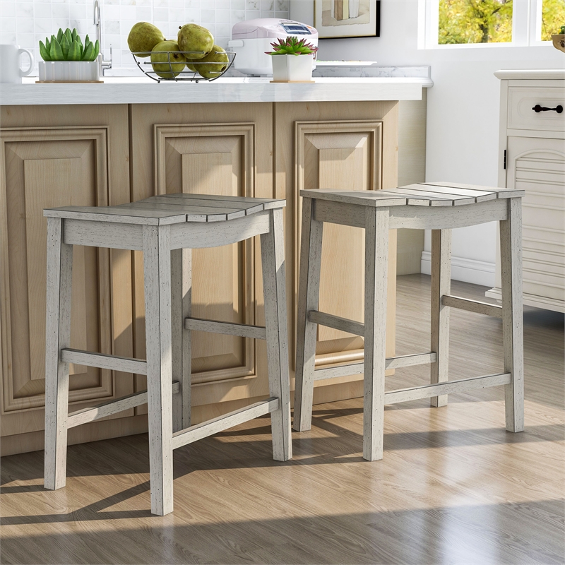 Furniture of America Niem Wood Counter Height Stools in White (Set of 2)