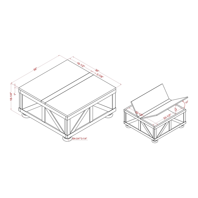 Furniture of America Zula Wood Hidden Storage Coffee Table in Black