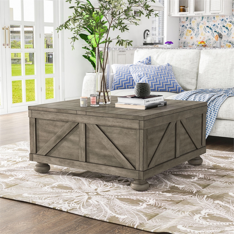 Furniture of America Zula Wood Hidden Storage Coffee Table in Gray