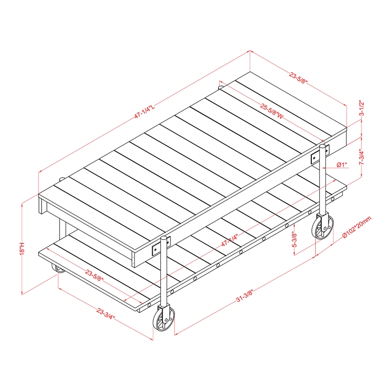 Furniture of America Acres Wood Natural 2-Piece Coffee Table Set with Wheels