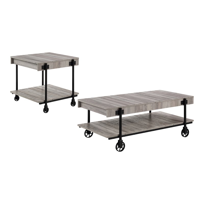 Furniture of America Acres Wood Natural 2-Piece Coffee Table Set with Wheels