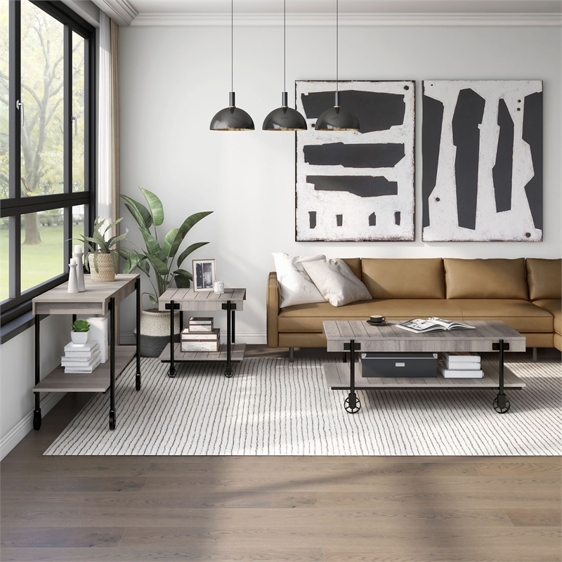 Furniture of America Acres Wood Natural 3-Piece Coffee Table Set with Wheels