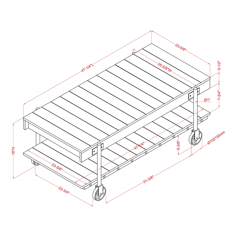 Furniture of America Acres Wood Rustic Oak 3-Piece Coffee Table Set with Wheels