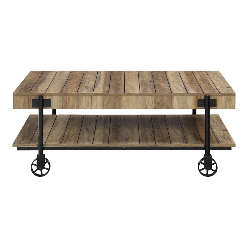 Furniture of America Acres Wood Rustic Oak 3-Piece Coffee Table Set with Wheels