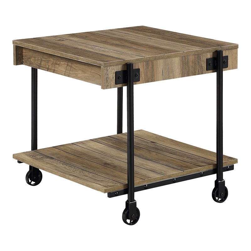 Furniture of America Acres Wood Rustic Oak 3-Piece Coffee Table Set with Wheels