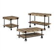 Furniture of America Acres Wood Rustic Oak 3-Piece Coffee Table Set with Wheels