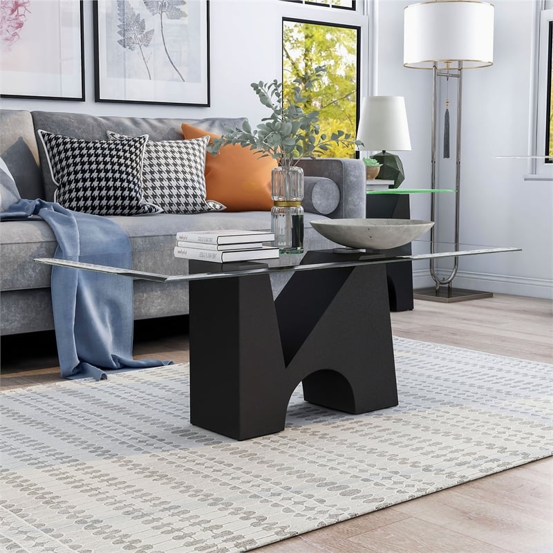 Furniture of America Fern Metal and Glass Top Rectangle Coffee Table in Black