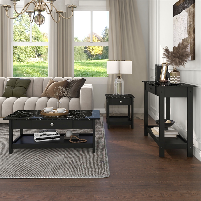 Furniture of America Histe Wood Storage 3-Piece Coffee Table Set in Black