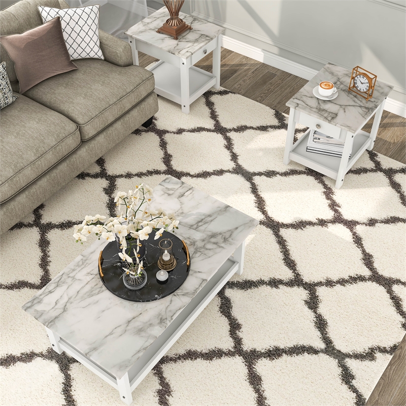 Furniture of America Histe Wood Storage 3-Piece Coffee Table Set in White