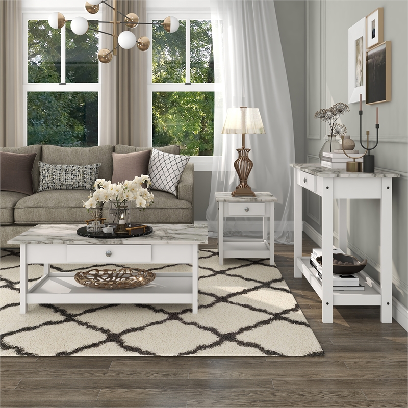 Furniture of America Histe Wood Storage 3-Piece Coffee Table Set in White