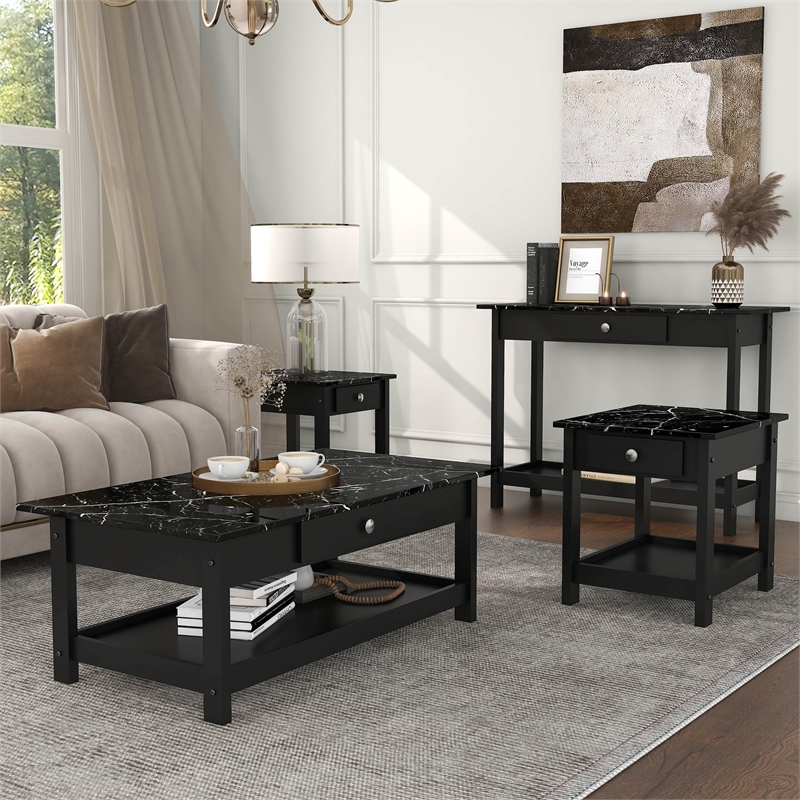 Furniture of America Histe Wood Storage 4-Piece Coffee Table Set in Black