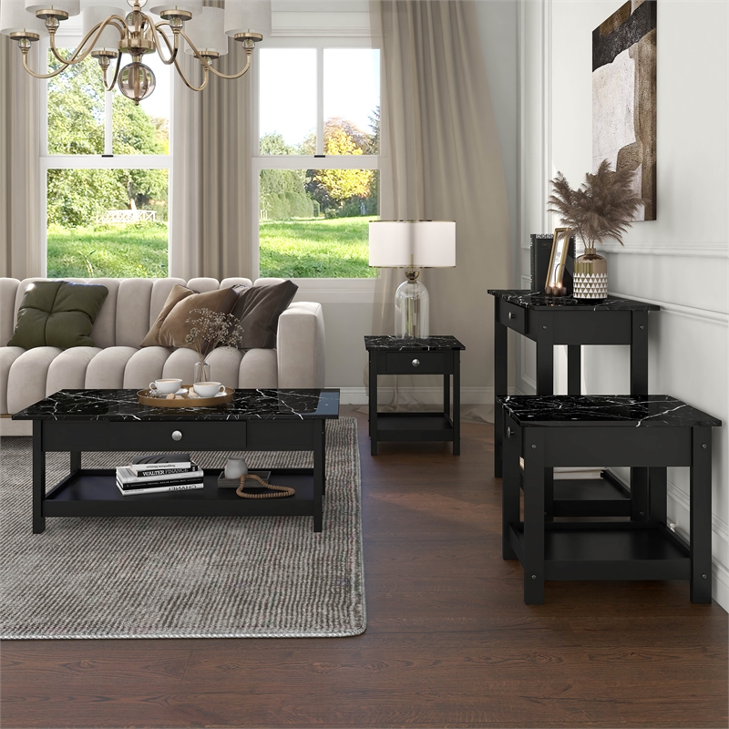 Furniture of America Histe Wood Storage 4-Piece Coffee Table Set in Black