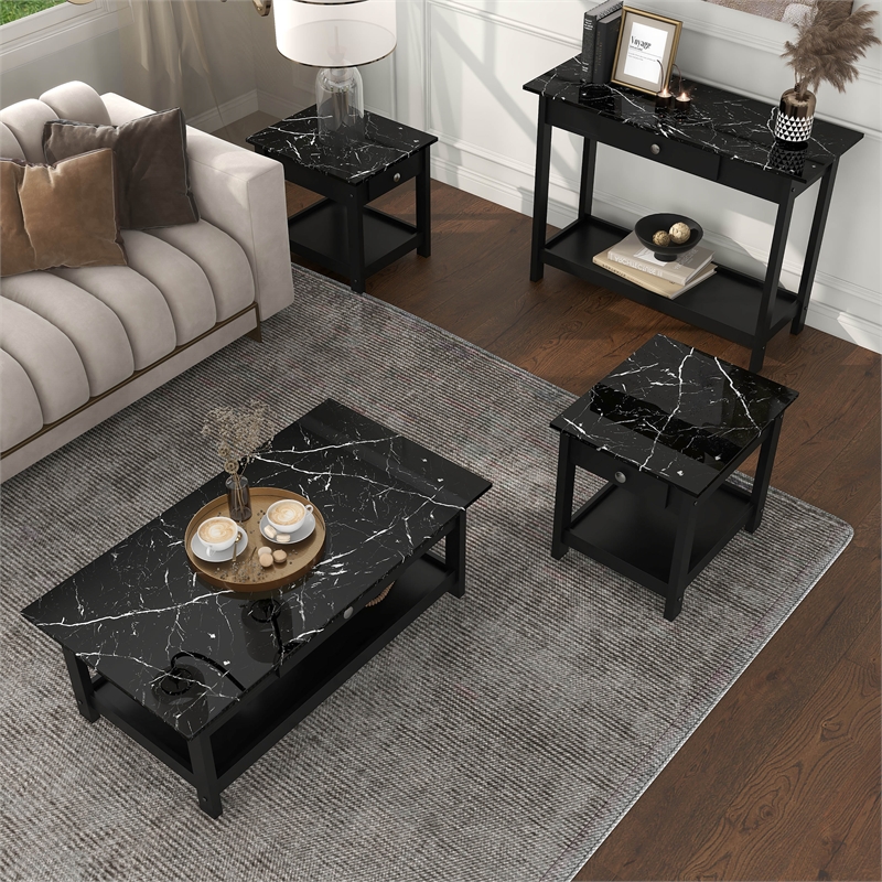 Furniture of America Histe Wood Storage 4-Piece Coffee Table Set in Black
