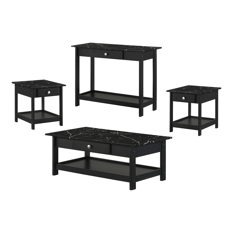 Furniture of America Histe Wood Storage 4-Piece Coffee Table Set in Black