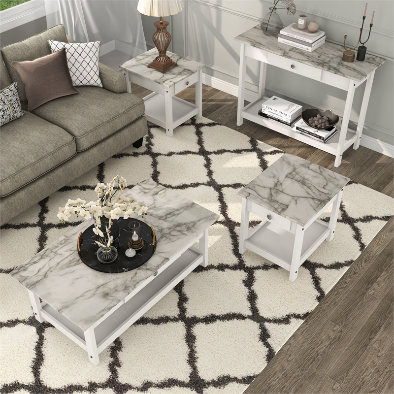 Furniture of America Histe Wood Storage 4-Piece Coffee Table Set in White