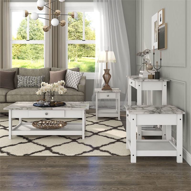 Furniture of America Histe Wood Storage 4-Piece Coffee Table Set in White