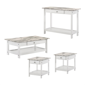 Furniture of America Histe Wood Storage 4-Piece Coffee Table Set in White