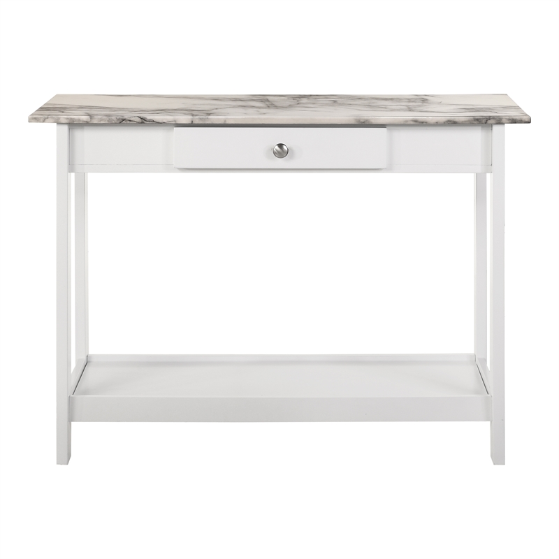 Furniture of America Histe Faux Marble and Wood 1-Drawer Sofa Table in White