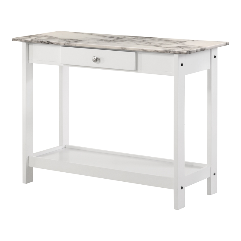 Furniture of America Histe Faux Marble and Wood 1-Drawer Sofa Table in White