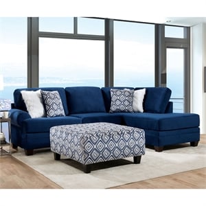 Furniture of America Rena Microfiber Upholstered L-Shaped Sectional in Navy
