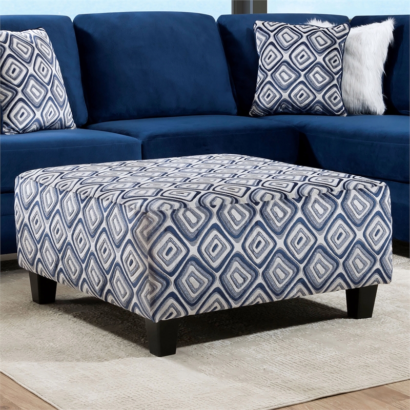 Furniture of America Rena Microfiber L-Shaped Sectional with Ottoman in Navy