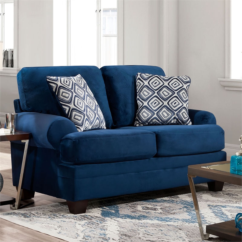 Furniture of America Sabit Microfiber Upholstered 2-Piece Sofa Set in Navy