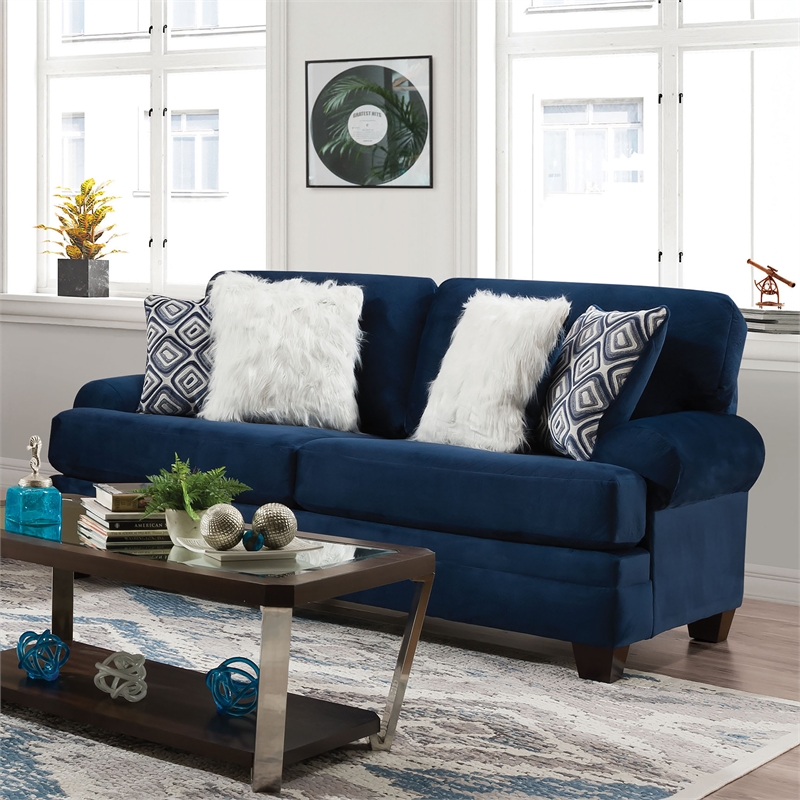 Furniture of America Sabit Microfiber Upholstered 2-Piece Sofa Set in Navy