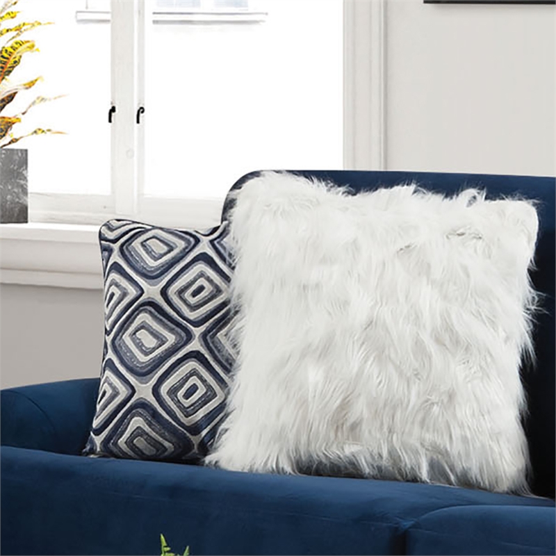 Furniture of America Sabit Microfiber Upholstered 2-Piece Sofa Set in Navy