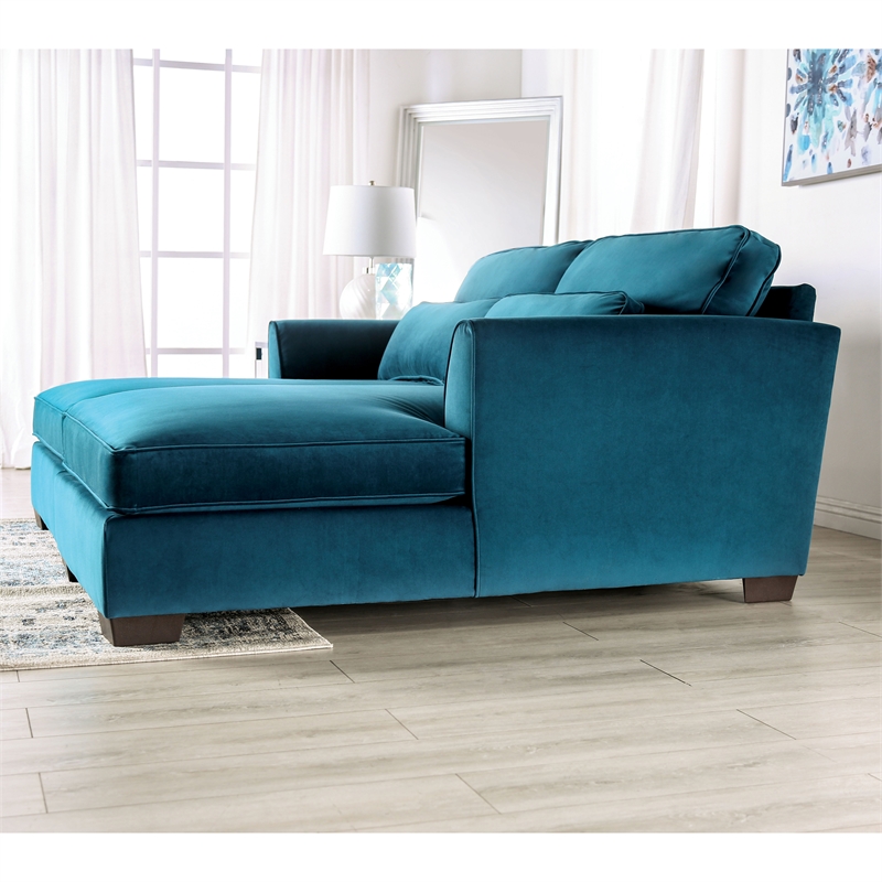Furniture of America Mauri Fabric Upholstered Teal Sectional with Double Chaise