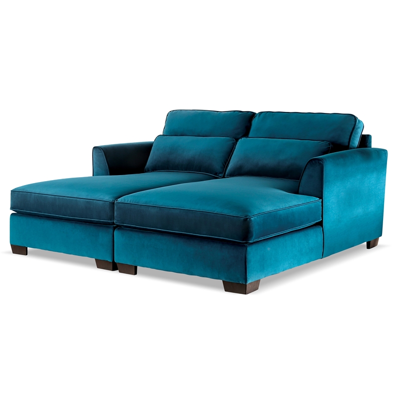 Furniture of America Mauri Fabric Upholstered Teal Sectional with Double Chaise