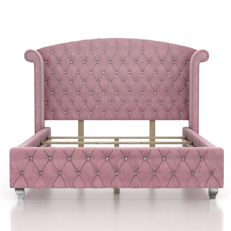 Furniture of America Gijit 3pc Pink Fabric Bedroom Set - Queen + 2 Nightstands