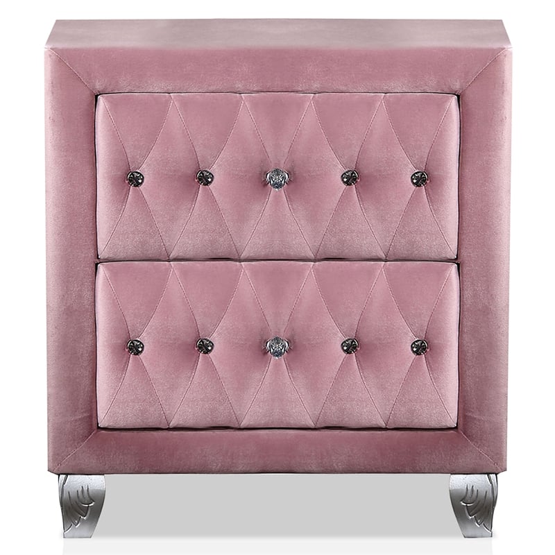 Furniture of America Gijit 3pc Pink Fabric Bedroom Set - Queen + 2 Nightstands