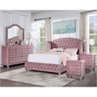 FOA Gijit 5pc Pink Fabric Bedroom Set - Queen + 2 Nightstands + Dresser + Mirror