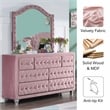 FOA Gijit 5pc Pink Fabric Bedroom Set - Queen + 2 Nightstands + Dresser + Mirror