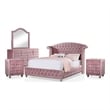 FOA Gijit 5pc Pink Fabric Bedroom Set - Queen + 2 Nightstands + Dresser + Mirror