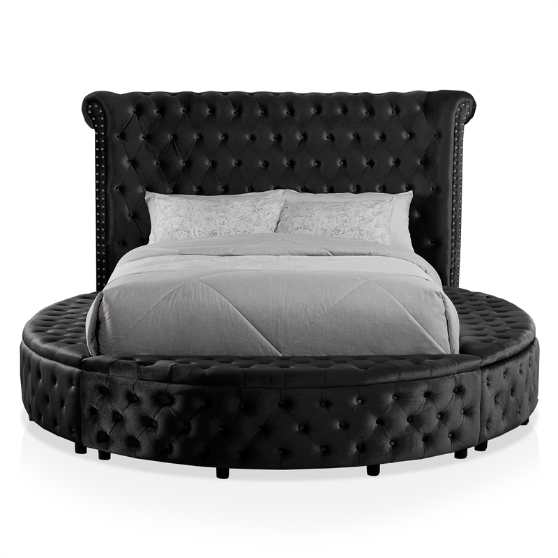 Furniture of America Vriam 3pc Black Fabric Bedroom Set - Queen + 2 Nightstands