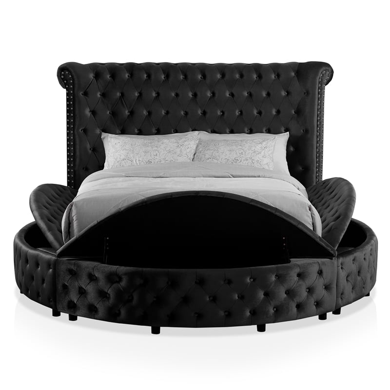 Furniture of America Vriam 3pc Black Fabric Bedroom Set - Queen + 2 Nightstands
