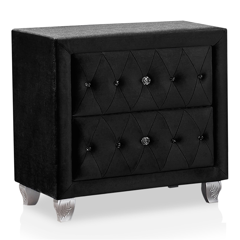 Furniture of America Vriam 3pc Black Fabric Bedroom Set - Queen + 2 Nightstands