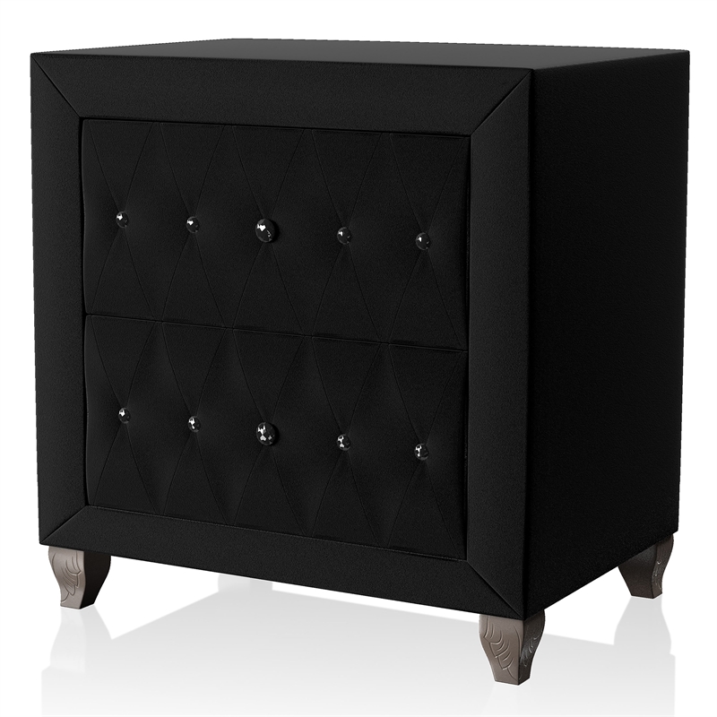 Furniture of America Vriam 3pc Black Fabric Bedroom Set - Queen + 2 Nightstands