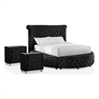 Furniture of America Vriam 3pc Black Fabric Bedroom Set - Queen + 2 Nightstands