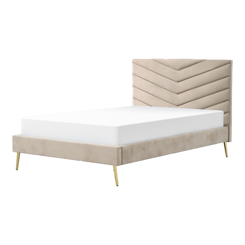 Furniture of America Flyn Fabric Upholstered Headboard King Bed in Beige