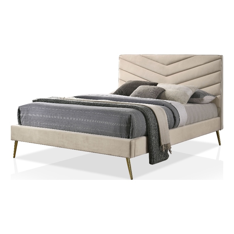 Furniture of America Flyn Fabric Upholstered Headboard Full Bed in Beige