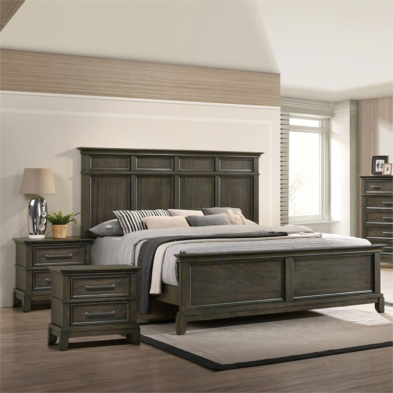 Furniture of America Parro 3pc Gray Wood Bedroom Set - Queen + 2 Nightstands