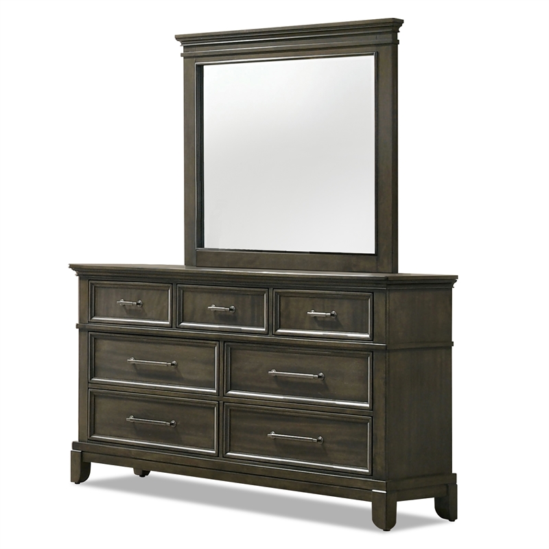 FOA Parro 5pc Gray Wood Bedroom Set - Queen + 2 Nightstands + Dresser + Mirror