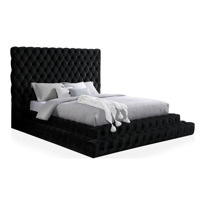 FOA Biron 3pc Black Fabric Upholstered Bedroom Set - King + 2 Nightstands
