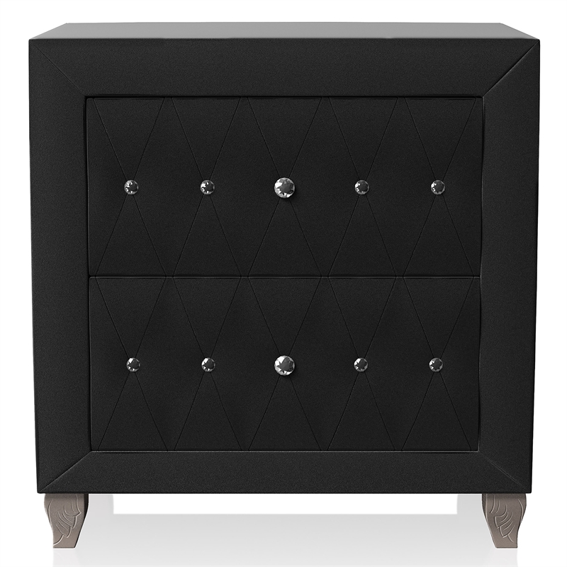 FOA Biron 3pc Black Fabric Upholstered Bedroom Set - King + 2 Nightstands