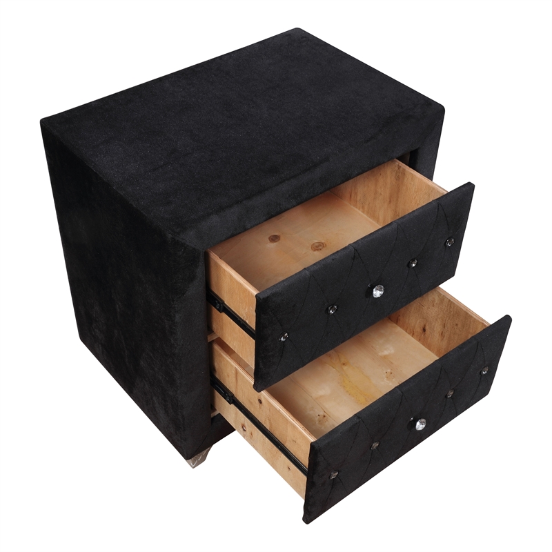 FOA Biron 3pc Black Fabric Upholstered Bedroom Set - King + 2 Nightstands