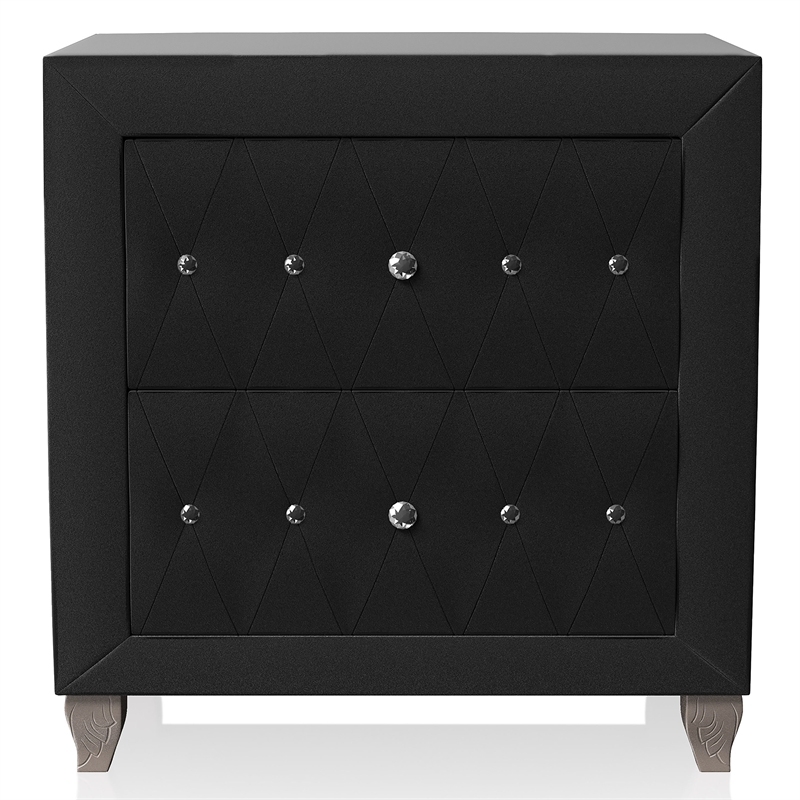 FOA Biron 3pc Black Fabric Upholstered Bedroom Set - Queen + 2 Nightstands