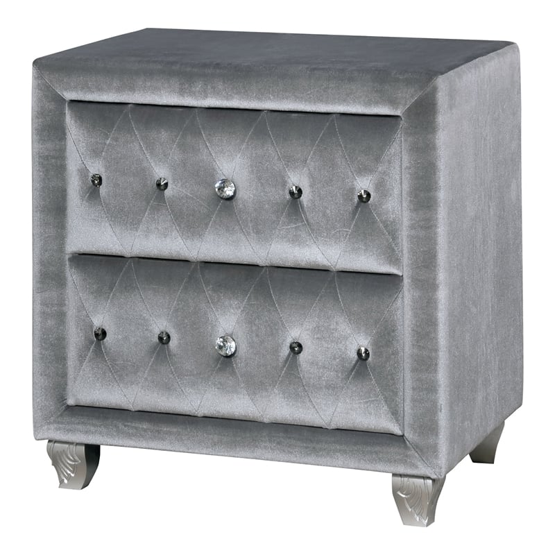 FOA Biron 3pc Gray Fabric Upholstered Bedroom Set - King + 2 Nightstands