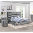 FOA Biron 3pc Gray Fabric Upholstered Bedroom Set - King + 2 Nightstands